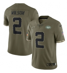 Men New York Jets 2 Zach Wilson Olive 2022 Salute To Service Limited Stitched Jersey