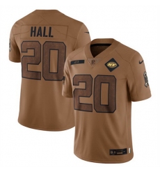 Men New York Jets 20 Breece Hall 2023 Brown Salute To Service Limited Stitched Football Jersey