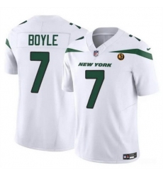 Men New York Jets 7 Tim Boyle White 2023 F U S E  With John Madden Patch Vapor Limited Stitched Football Jersey