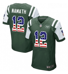 Mens Nike New York Jets 12 Joe Namath Elite Green Home USA Flag Fashion NFL Jersey