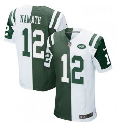 Mens Nike New York Jets 12 Joe Namath Elite GreenWhite Split Fashion NFL Jersey