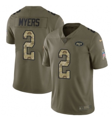 Nike Jets 2 Jason Myers Olive Camo Mens Stitched NFL Limited 2017 Salute to Service Jersey