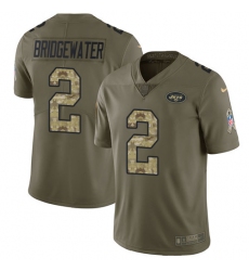 Nike Jets #2 Teddy Bridgewater Olive Camo Mens Stitched NFL Limited 2017 Salute To Service Jersey
