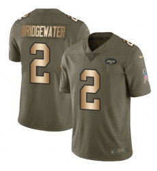 Nike Jets #2 Teddy Bridgewater Olive Gold Mens Stitched NFL Limited 2017 Salute To Service Jersey