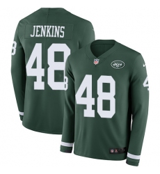 Nike Jets #48 Jordan Jenkins Green Team Color Men Stitched NFL Limited Therma Long Sleeve Jersey