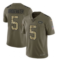 Nike Jets #5 Teddy Bridgewater Olive Camo Mens Stitched NFL Limited 2017 Salute To Service Jersey