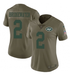 Nike Jets #2 Teddy Bridgewater Olive Womens Stitched NFL Limited 2017 Salute to Service Jersey
