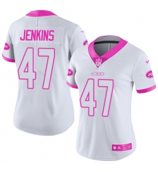 Nike Jets #47 Jordan Jenkins White Pink Womens Stitched NFL Limited Rush Fashion Jersey