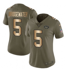 Nike Jets #5 Teddy Bridgewater Olive Gold Womens Stitched NFL Limited 2017 Salute to Service Jersey