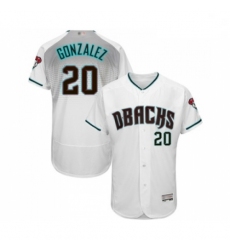 Mens Arizona Diamondbacks 20 Luis Gonzalez White Teal Alternate Authentic Collection Flex Base Baseball Jersey
