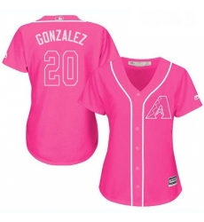 Womens Majestic Arizona Diamondbacks 20 Luis Gonzalez Authentic Pink Fashion MLB Jersey