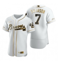 Atlanta Braves 7 Dansby Swanson White Nike Mens Authentic Golden Edition MLB Jersey