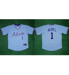 Men Atlanta Braves 1 Ozzie Albies 1982 Light Blue Cool Base Stitched Baseball Jersey