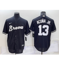 Men Atlanta Braves 13 Ronald Acu F1a Jr  Black Cool Base Stitched Baseball Jersey