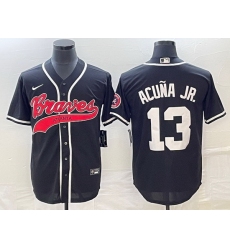 Men Atlanta Braves 13 Ronald Acuna Jr  Black Cool Base Stitched Baseball Jersey