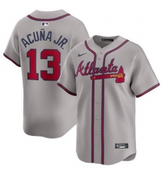 Men Atlanta Braves 13 Ronald Acuna Jr  Grey 2024 Away Limited Stitched Baseball Jersey