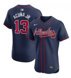 Men Atlanta Braves 13 Ronald Acuna Jr  Navy Alternate Elite Stitched Baseball Jersey