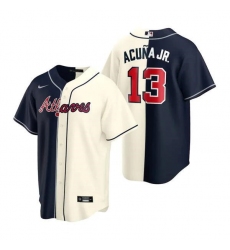 Men Atlanta Braves 13 Ronald Acuna Jr  Navy Cream Split Cool Base Stitched Baseball Jersey