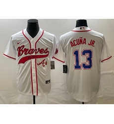 Men Atlanta Braves 13 Ronald Acuna Jr  White Cool Base With Patch Stitched Baseball Jersey