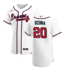 Men Atlanta Braves 20 Marcell Ozuna Men Nike White Home 2020 Flex Base Player MLB Jersey