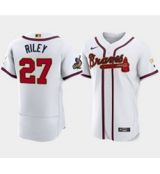 Men Atlanta Braves 27 Austin Riley 2022 White Gold World Series Champions Program Flex Base Stitched Baseball jersey