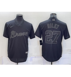 Men Atlanta Braves 27 Austin Riley Black Pitch Black Fashion Replica Stitched Jersey