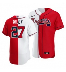 Men Atlanta Braves 27 Austin Riley Split White Red Two Tone Jersey