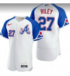 Men Atlanta Braves 27 Austin Riley White 2023 City Connect Flex Base Stitched Jersey