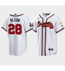 Men Atlanta Braves 28 Matt Olson 2022 White Gold World Series Champions Program Cool Base Stitched Baseball jersey