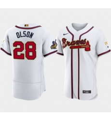Men Atlanta Braves 28 Matt Olson 2022 White Gold World Series Champions Program Flex Base Stitched Baseball jersey