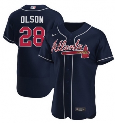 Men Atlanta Braves 28 Matt Olson Navy Flex Base Stitched Baseball jersey