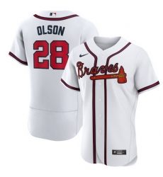 Men Atlanta Braves 28 Matt Olson White Flex Base Stitched Baseball jersey