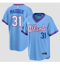 Men Atlanta Braves 31 Greg Maddux Powder Blue 2026 City Connect Stadium Stitched Baseball Jersey Men Atlanta Braves 31 Greg Maddux Powder Blue 2026 City Connect Stadium Stitched Baseball Jersey