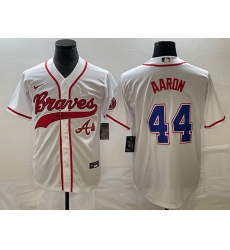 Men Atlanta Braves 44 Hank Aaron White Cool Base With Patch Stitched Baseball Jersey