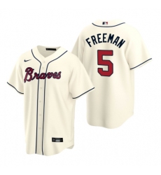 Men Atlanta Braves 5 Freddie Freeman Cream Cool Base Stitched Jersey