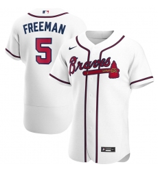 Men Atlanta Braves 5 Freddie Freeman Men Nike White Home 2020 Flex Base Player MLB Jersey