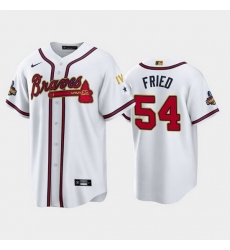 Men Atlanta Braves 54 Max Fried 2022 White Gold World Series Champions Program Cool Base Stitched Baseball jersey