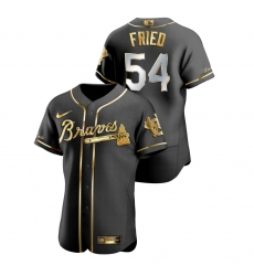 Men Atlanta Braves 54 Max Fried Black Gold 2020 Nike Flexbase Jersey