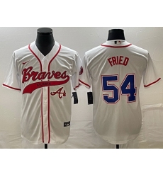 Men Atlanta Braves 54 Max Fried White Cool Base With Patch Stitched Baseball Jersey