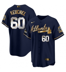 Men Atlanta Braves 60 Dallas Keuchel 2021 Navy Gold World Series Champions With 150th Anniversary Patch Cool Base Stitched Jersey