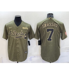 Men Atlanta Braves 7 Dansby Swanso Camo Salute To Service Cool Base Stitched Jersey