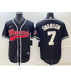 Men Atlanta Braves 7 Dansby Swanson Black Cool Base Stitched Baseball Jersey