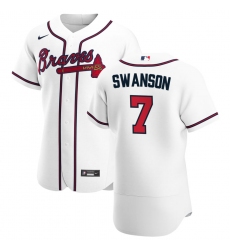 Men Atlanta Braves 7 Dansby Swanson Men Nike White Home 2020 Flex Base Player MLB Jersey