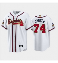 Men Atlanta Braves 74 Kenley Jansen 2022 White Gold World Series Champions Program Cool Base Stitched Baseball jersey