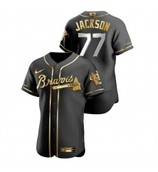 Men Atlanta Braves 77 Luke Jackson Black Gold 2020 Nike Flexbase Jersey