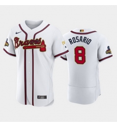 Men Atlanta Braves 8 Eddie Rosario 2022 White Gold World Series Champions Program Flex Base Stitched Baseball jersey