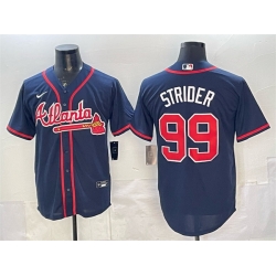 Men Atlanta Braves 99 Spencer Strider Navy Cool Base Stitched Baseball Jersey