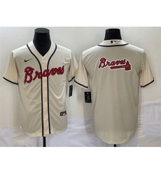 Men Atlanta Braves Cream Team Big Logo Cool Base Stitched Baseball Jersey
