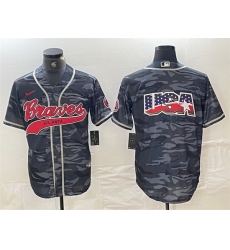 Men Atlanta Braves Gray Camo Team Big Logo Cool Base With Patch Stitched Baseball Jersey
