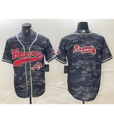 Men Atlanta Braves Gray Team Big Logo Cool Base With Patch Stitched Baseball Jersey 5